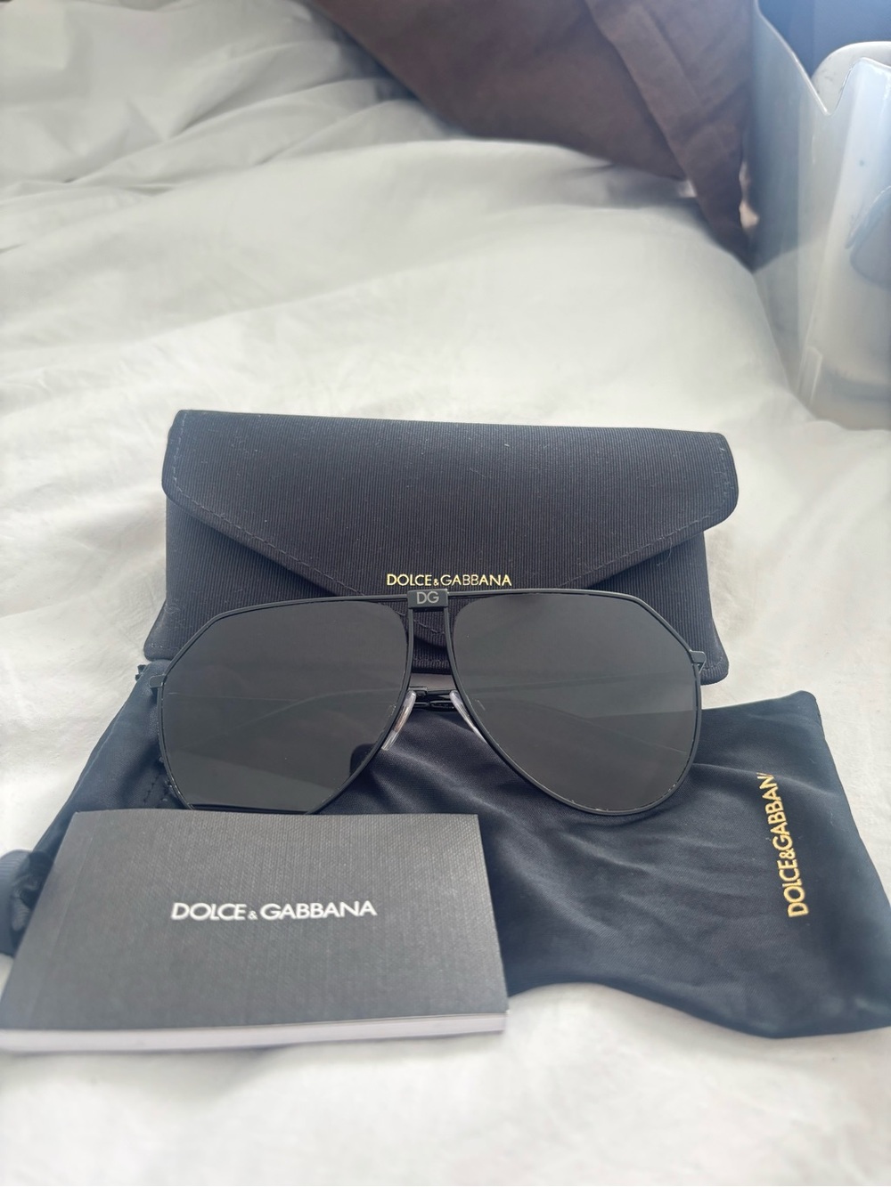 Dolce & Gabbana Black Metal Aviator Sunglasses